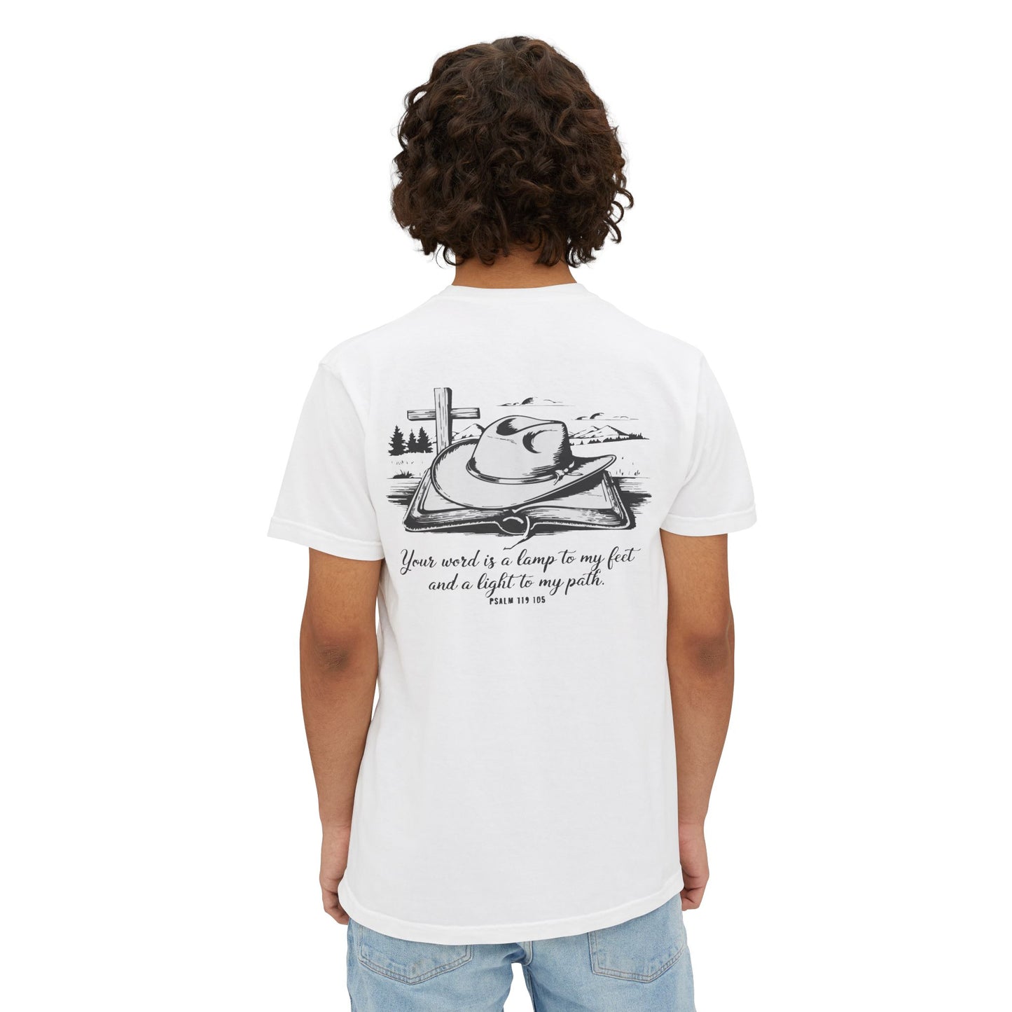 Faith-Inspired Pocket T-Shirt with Uplifting Bible Verse