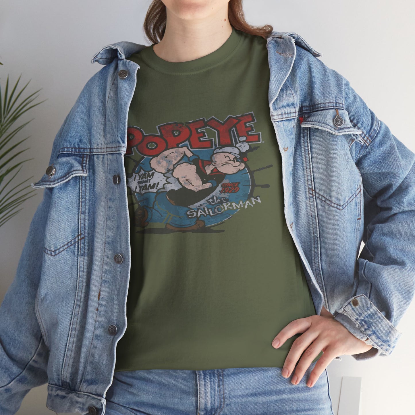 Popeye Illustration Unisex Heavy Cotton Tee, Cartoon T-Shirt, Gift for Fans, Casual Wear, Retro Design, Comfortable Top