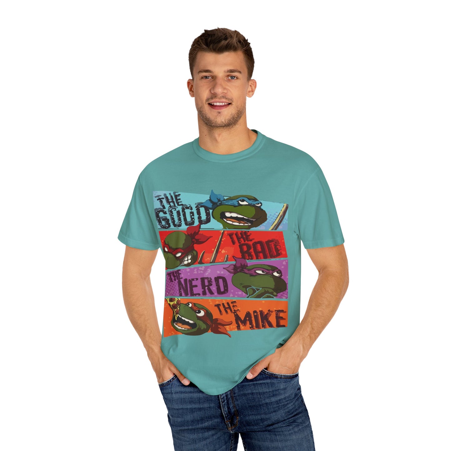 Unisex Garment-Dyed T-Shirt - Ninja Turtle Humor Tee - The Good, The Bad, The Nerd, The Mike