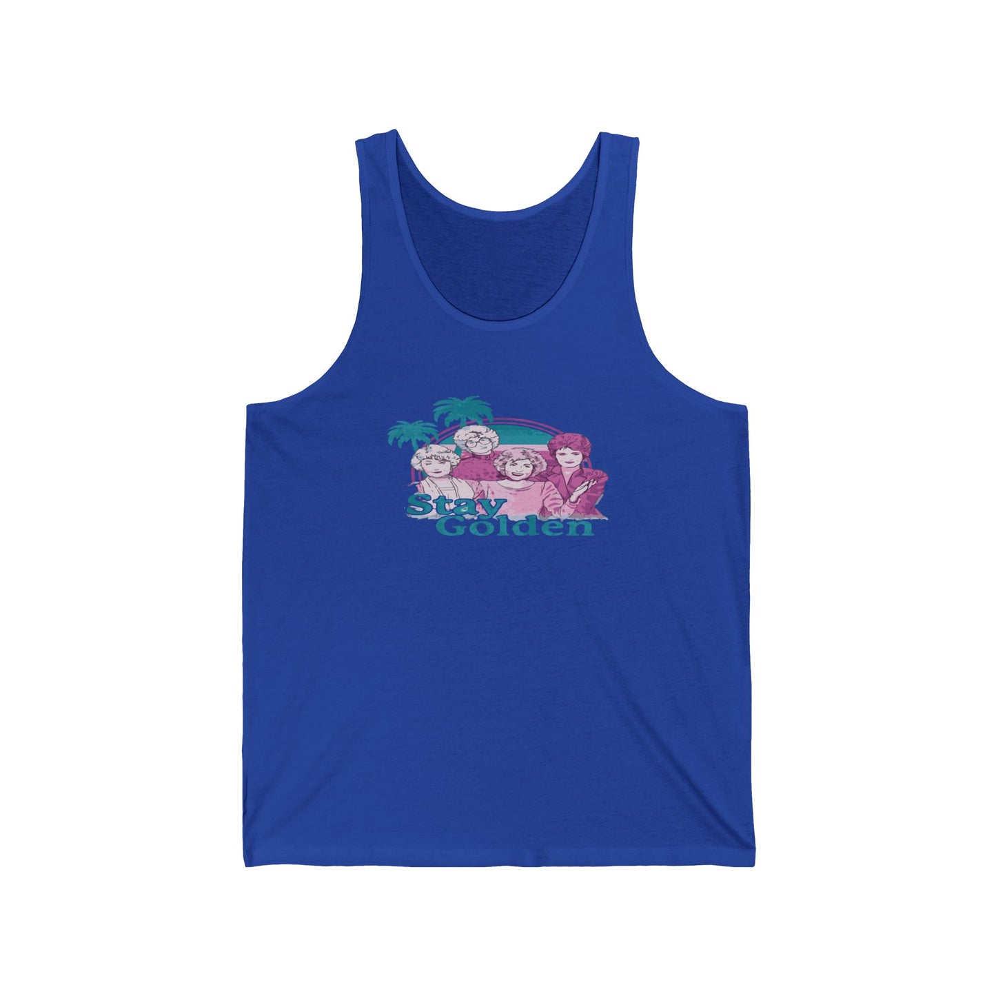 Stay Golden Unisex Jersey Tank Top – Summer Vibes, Tropical Design for Beach Lovers
