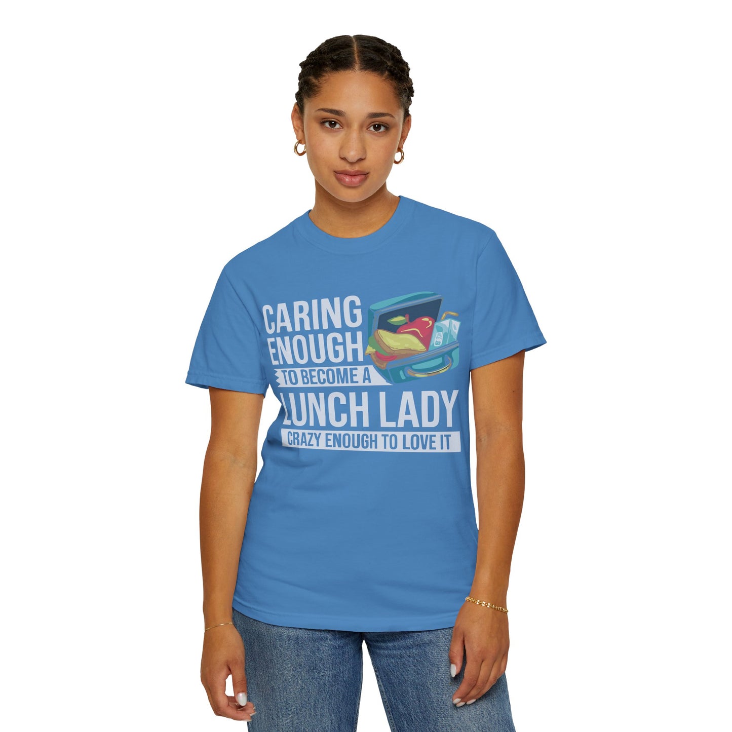 Lunch Lady Humor Unisex T-Shirt, Caring Enough to Become a Lunch Lady, Teacher Gift, Appreciation Gift, Funny T-Shirt, School Staff Tee