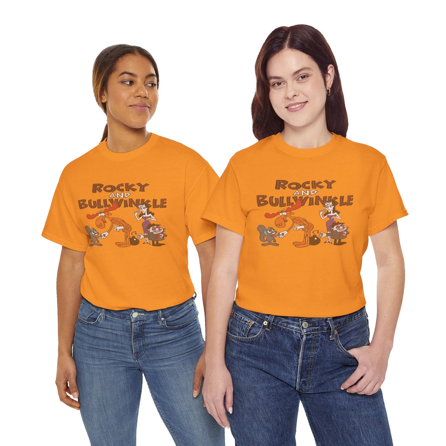 Rocky and Bullwinkle Unisex Heavy Cotton Tee, Retro Tee, Cartoon T-Shirt, Gift for Fans, Casual Wear, Unique Graphic Shirt