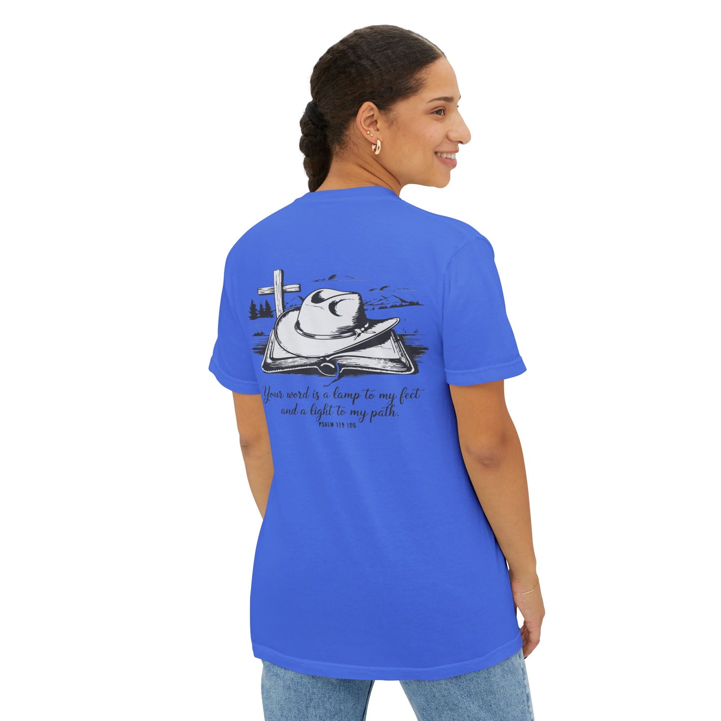 Faith-Inspired Pocket T-Shirt with Uplifting Bible Verse