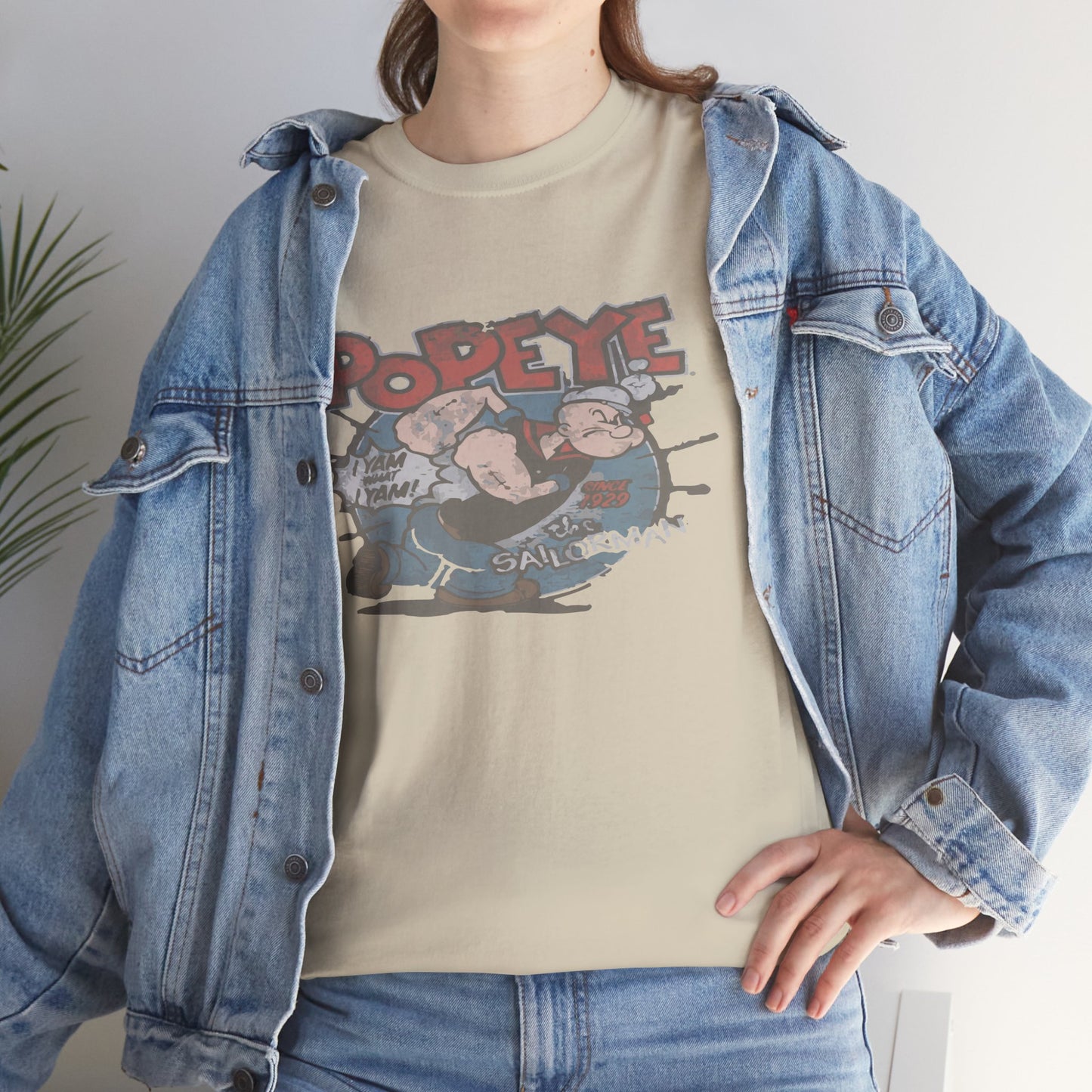 Popeye Illustration Unisex Heavy Cotton Tee, Cartoon T-Shirt, Gift for Fans, Casual Wear, Retro Design, Comfortable Top