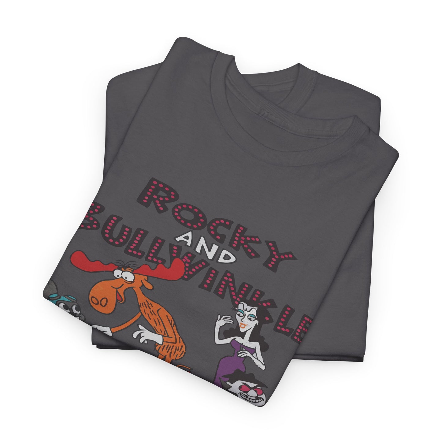 Rocky and Bullwinkle Unisex Heavy Cotton Tee, Retro Tee, Cartoon T-Shirt, Gift for Fans, Casual Wear, Unique Graphic Shirt