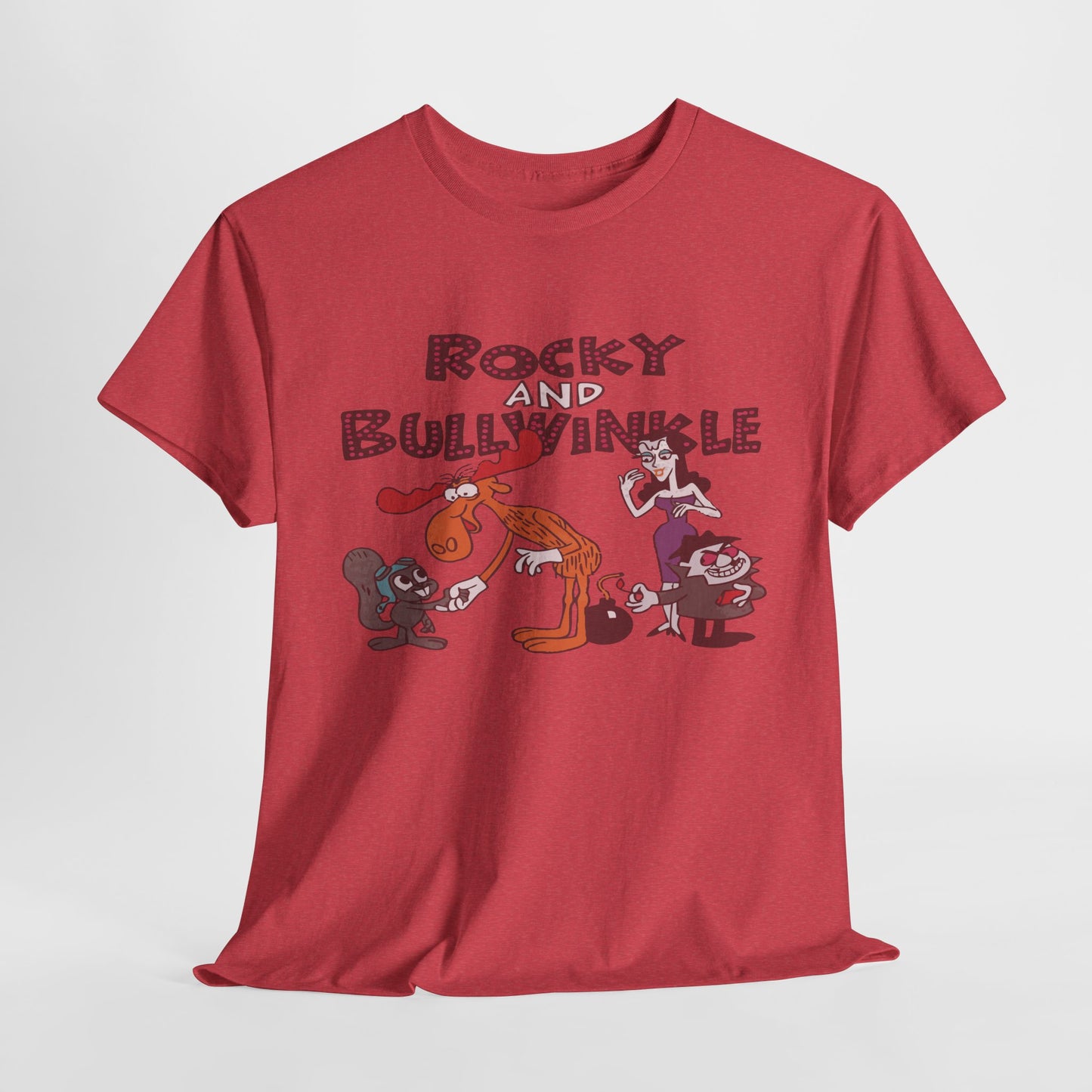 Rocky and Bullwinkle Unisex Heavy Cotton Tee, Retro Tee, Cartoon T-Shirt, Gift for Fans, Casual Wear, Unique Graphic Shirt