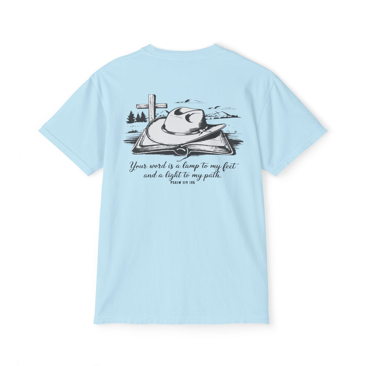 Faith-Inspired Pocket T-Shirt with Uplifting Bible Verse