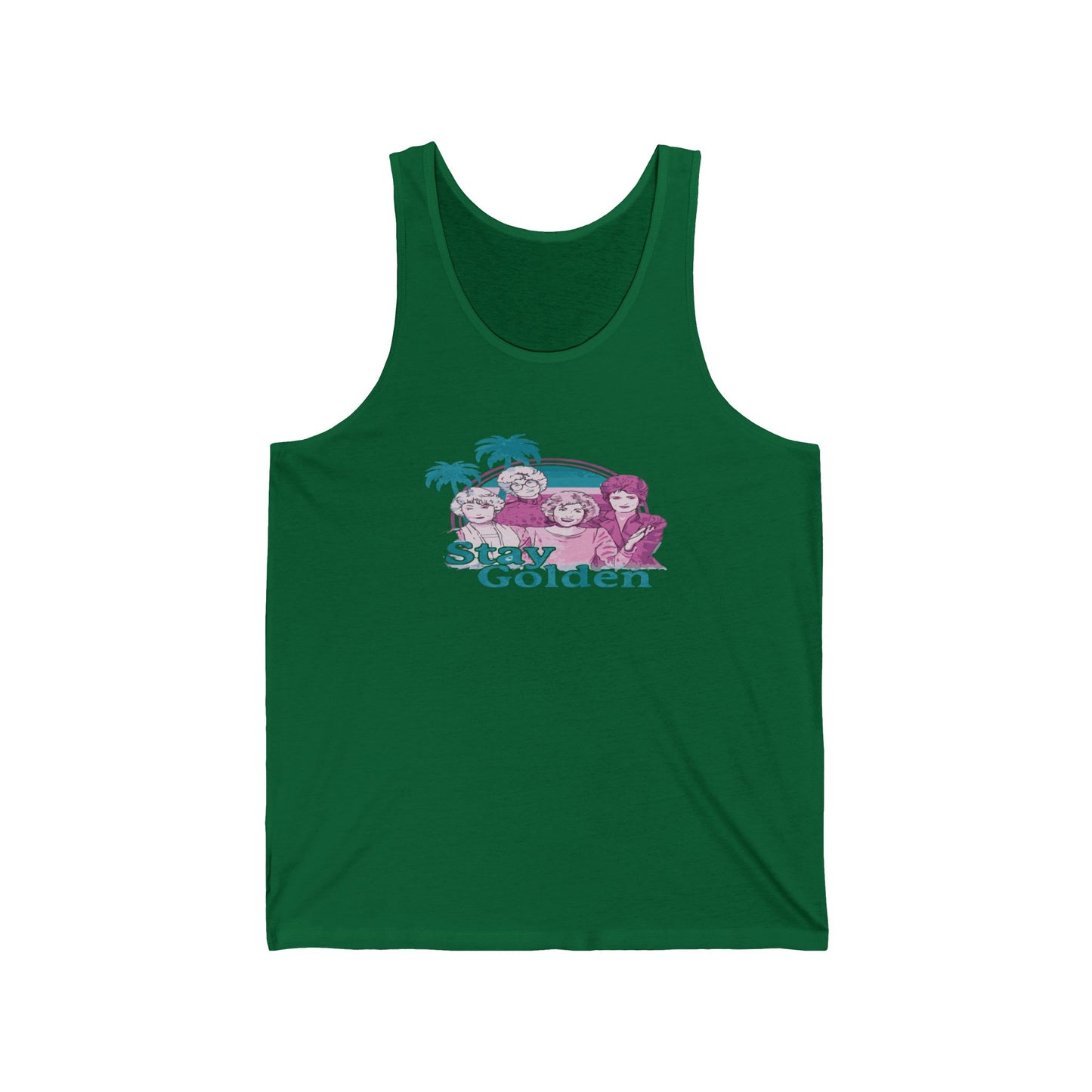 Stay Golden Unisex Jersey Tank Top – Summer Vibes, Tropical Design for Beach Lovers