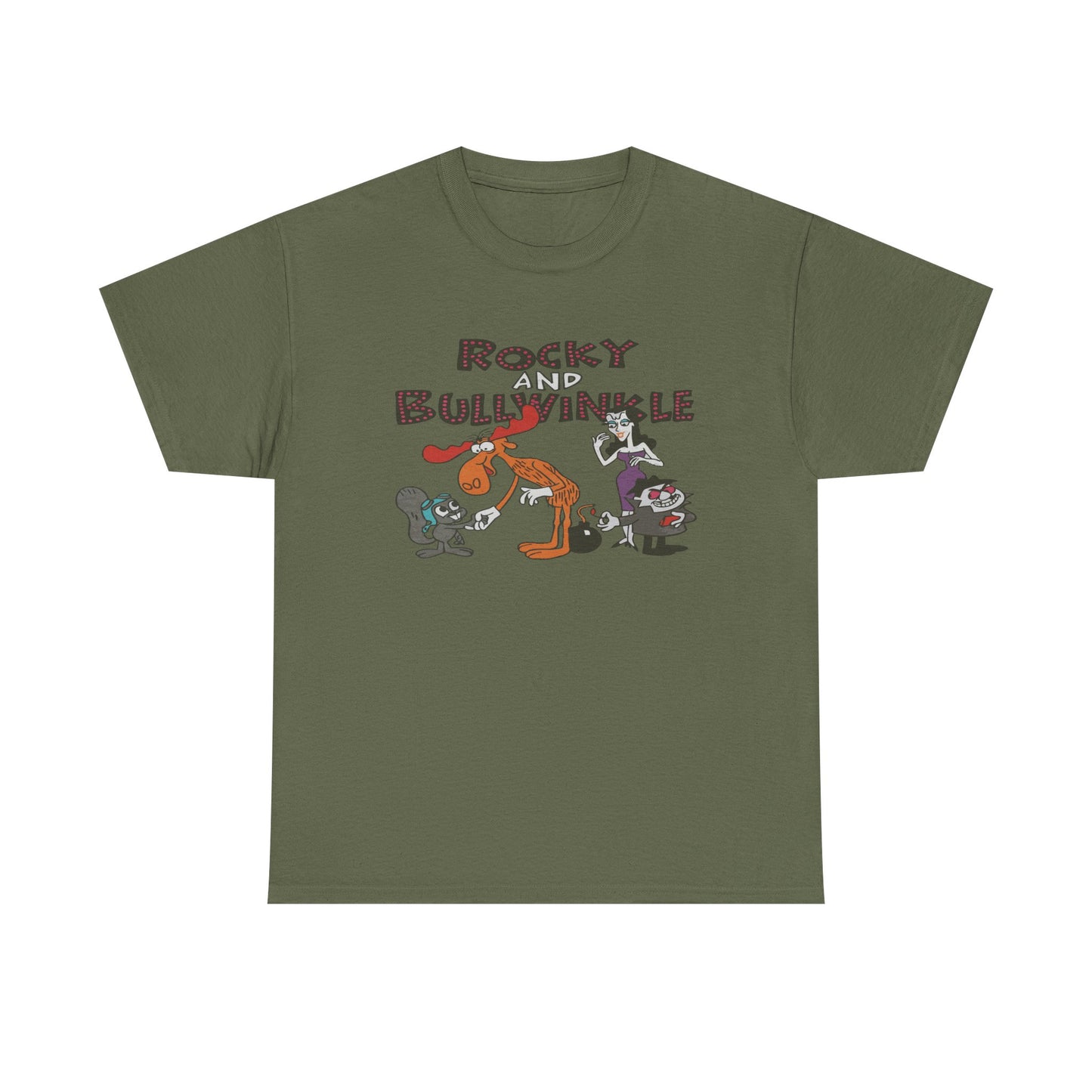 Rocky and Bullwinkle Unisex Heavy Cotton Tee, Retro Tee, Cartoon T-Shirt, Gift for Fans, Casual Wear, Unique Graphic Shirt