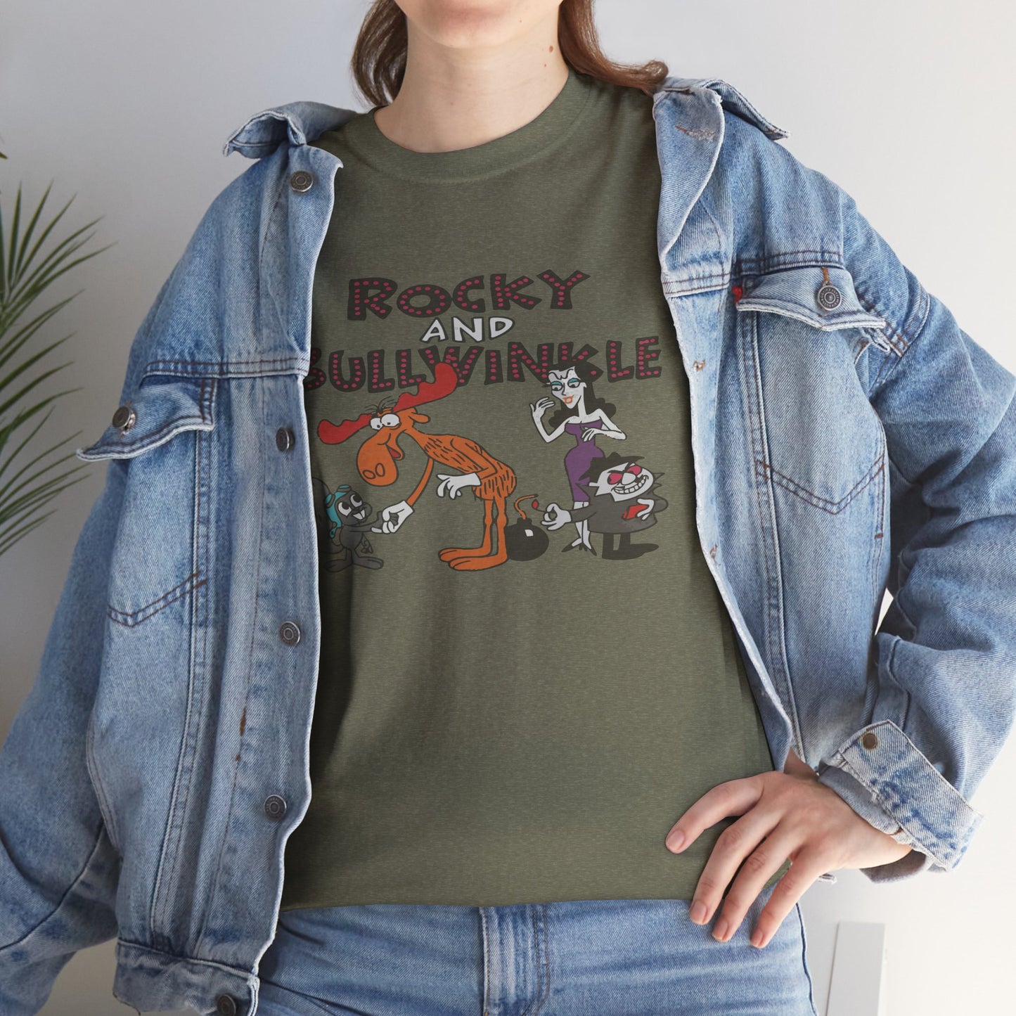 Rocky and Bullwinkle Unisex Heavy Cotton Tee, Retro Tee, Cartoon T-Shirt, Gift for Fans, Casual Wear, Unique Graphic Shirt