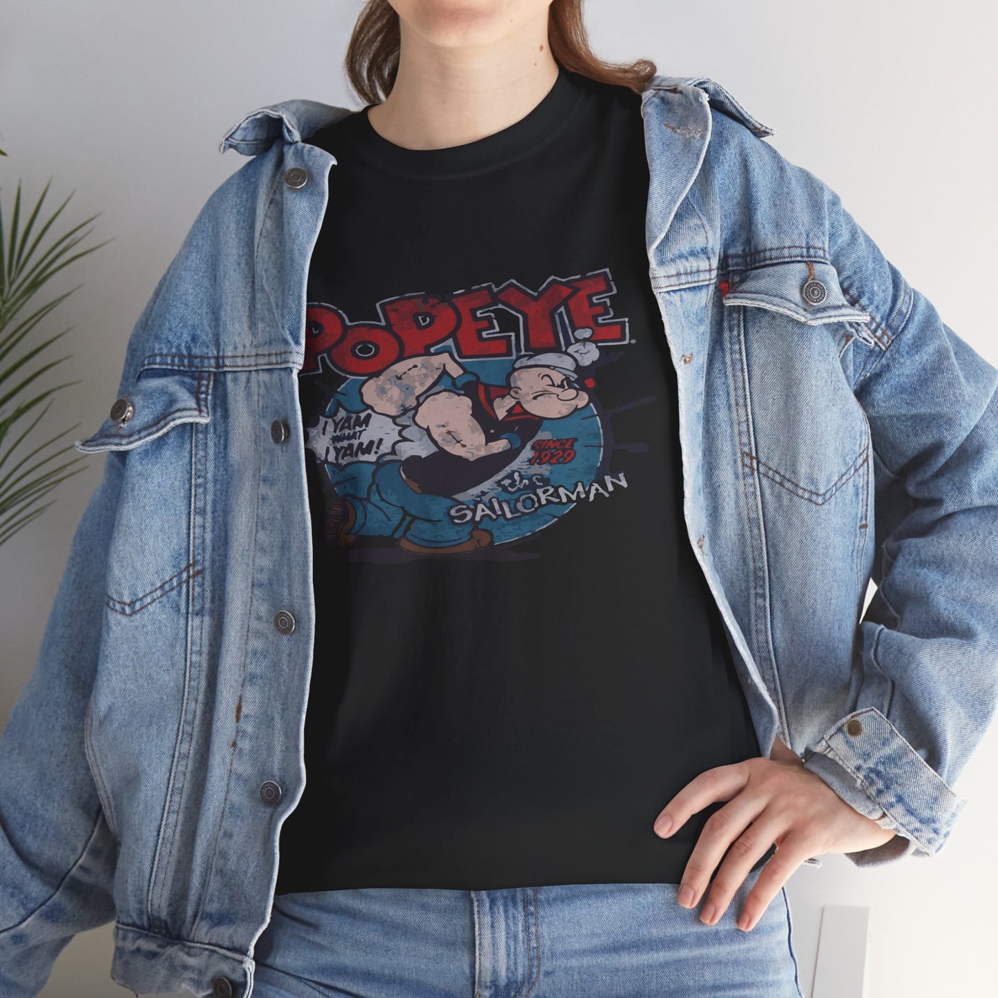 Popeye Illustration Unisex Heavy Cotton Tee, Cartoon T-Shirt, Gift for Fans, Casual Wear, Retro Design, Comfortable Top