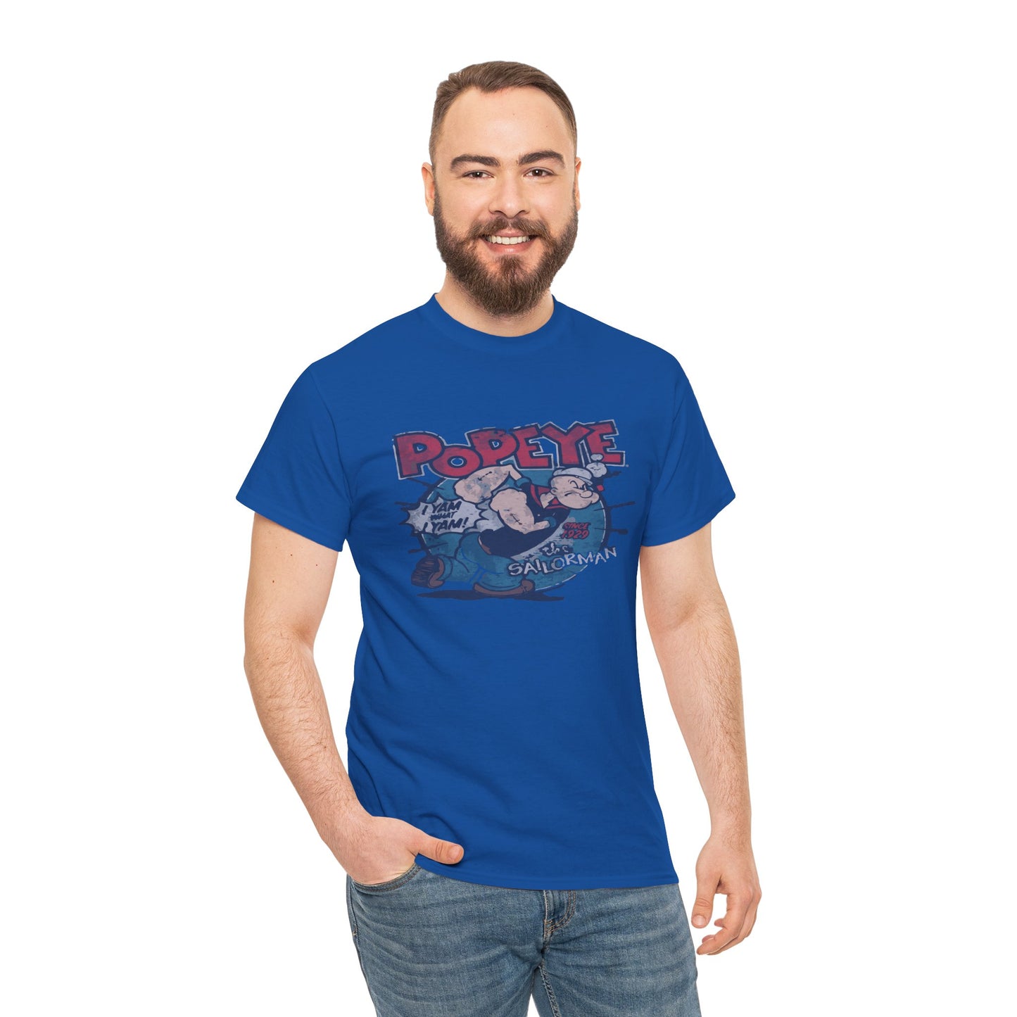 Popeye Illustration Unisex Heavy Cotton Tee, Cartoon T-Shirt, Gift for Fans, Casual Wear, Retro Design, Comfortable Top
