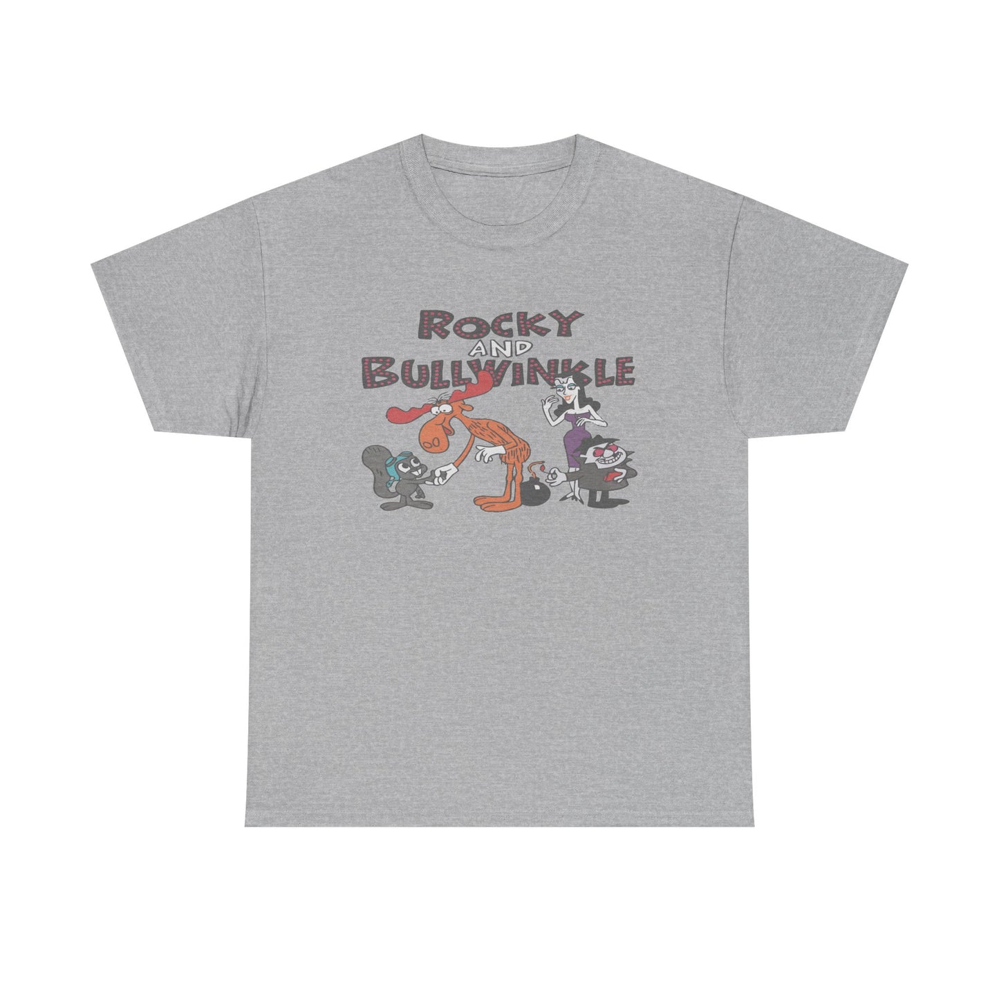 Rocky and Bullwinkle Unisex Heavy Cotton Tee, Retro Tee, Cartoon T-Shirt, Gift for Fans, Casual Wear, Unique Graphic Shirt