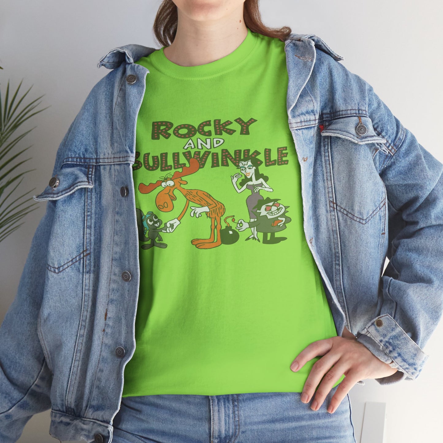 Rocky and Bullwinkle Unisex Heavy Cotton Tee, Retro Tee, Cartoon T-Shirt, Gift for Fans, Casual Wear, Unique Graphic Shirt