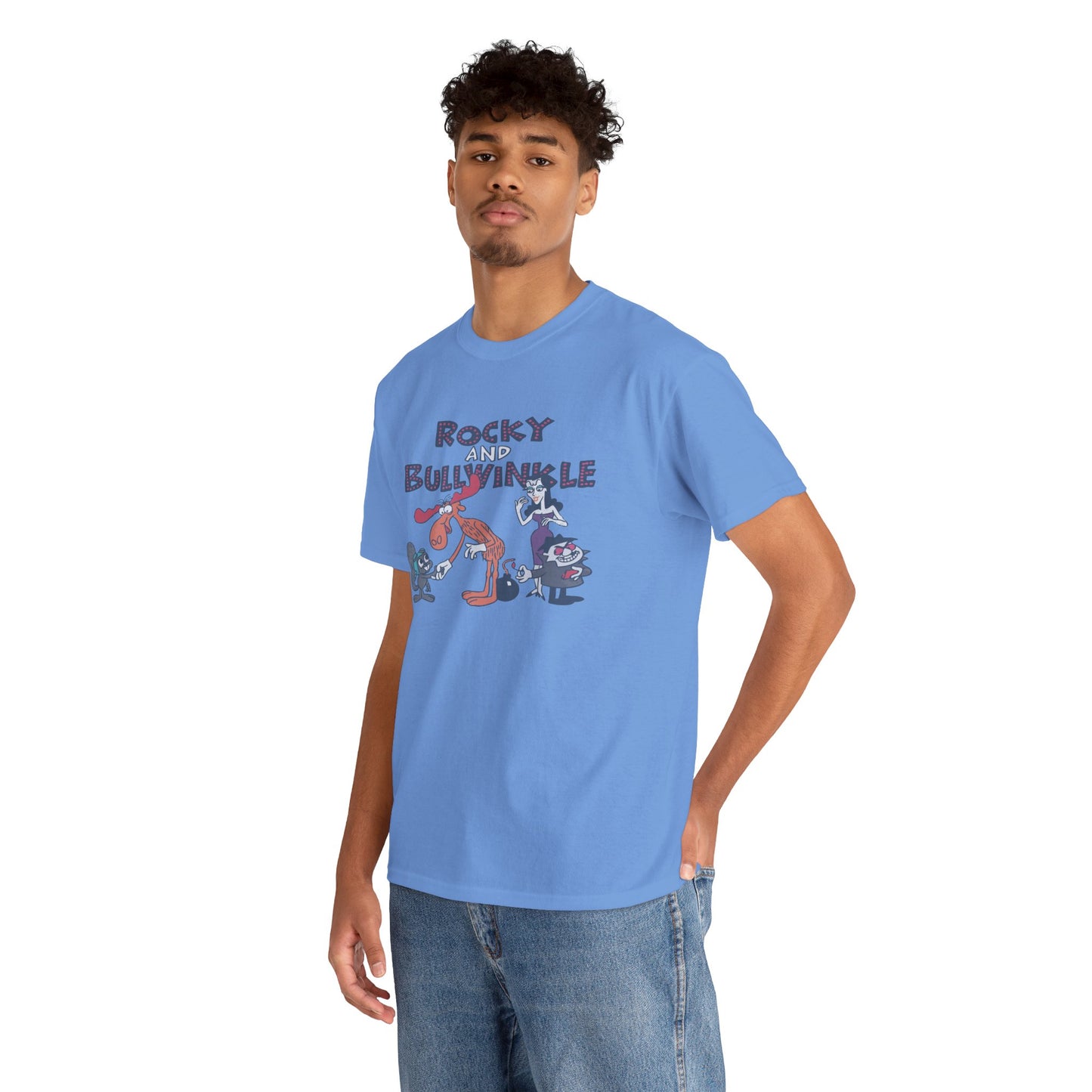 Rocky and Bullwinkle Unisex Heavy Cotton Tee, Retro Tee, Cartoon T-Shirt, Gift for Fans, Casual Wear, Unique Graphic Shirt