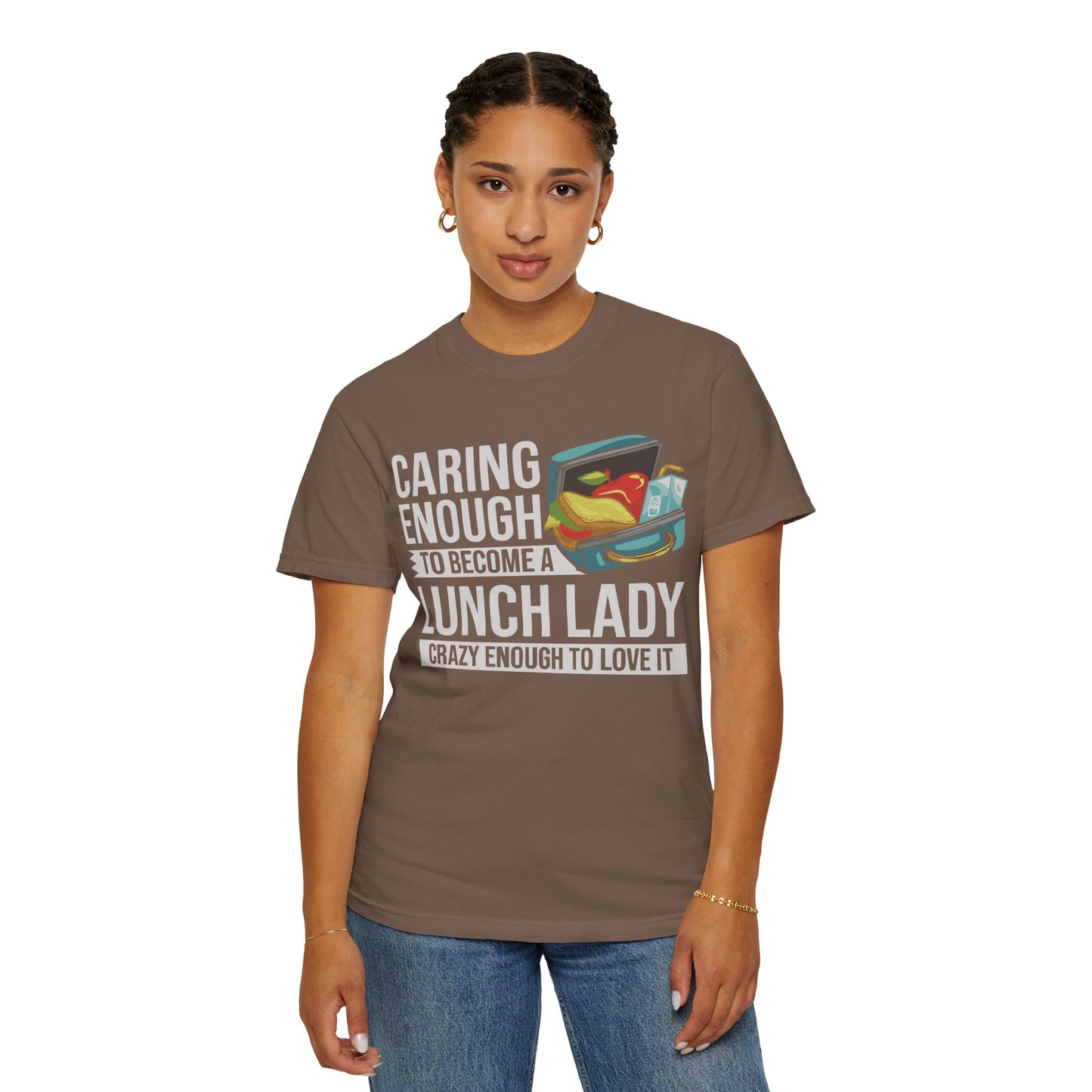 Lunch Lady Humor Unisex T-Shirt, Caring Enough to Become a Lunch Lady, Teacher Gift, Appreciation Gift, Funny T-Shirt, School Staff Tee