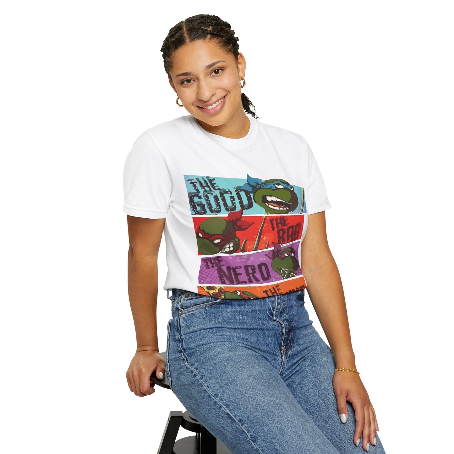 Unisex Garment-Dyed T-Shirt - Ninja Turtle Humor Tee - The Good, The Bad, The Nerd, The Mike