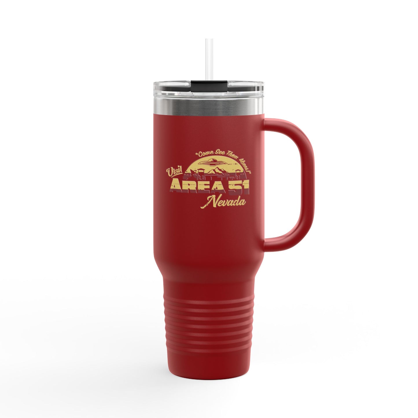 Alien Coffee Mug for Area 51 Fans, Travel Drinkware, 40oz Insulated Tumbler, Perfect for Road Trips, Gifts for UFO Lovers, Sci-Fi Inspired