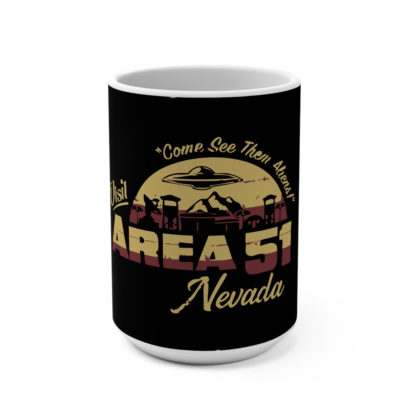 Area 51 Alien Mug - 15oz Coffee Cup, UFO Lover Gift, Sci-Fi Decor, Fun Collectible, Visit Area 51 Nevada