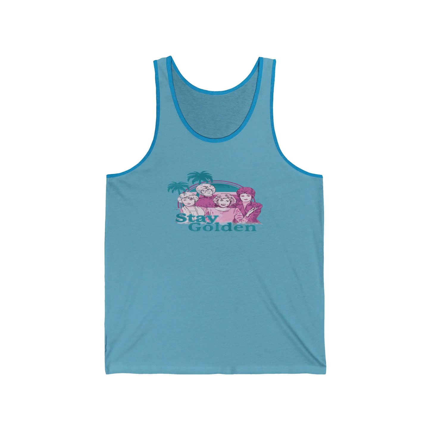 Stay Golden Unisex Jersey Tank Top – Summer Vibes, Tropical Design for Beach Lovers