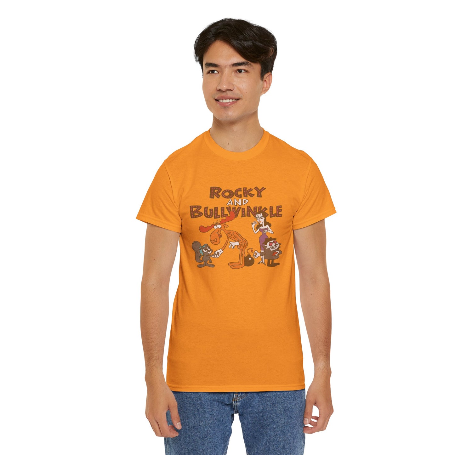 Rocky and Bullwinkle Unisex Heavy Cotton Tee, Retro Tee, Cartoon T-Shirt, Gift for Fans, Casual Wear, Unique Graphic Shirt
