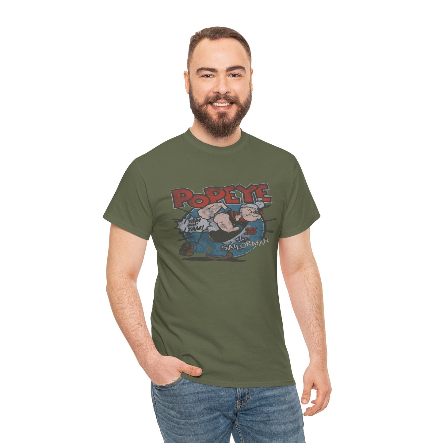 Popeye Illustration Unisex Heavy Cotton Tee, Cartoon T-Shirt, Gift for Fans, Casual Wear, Retro Design, Comfortable Top