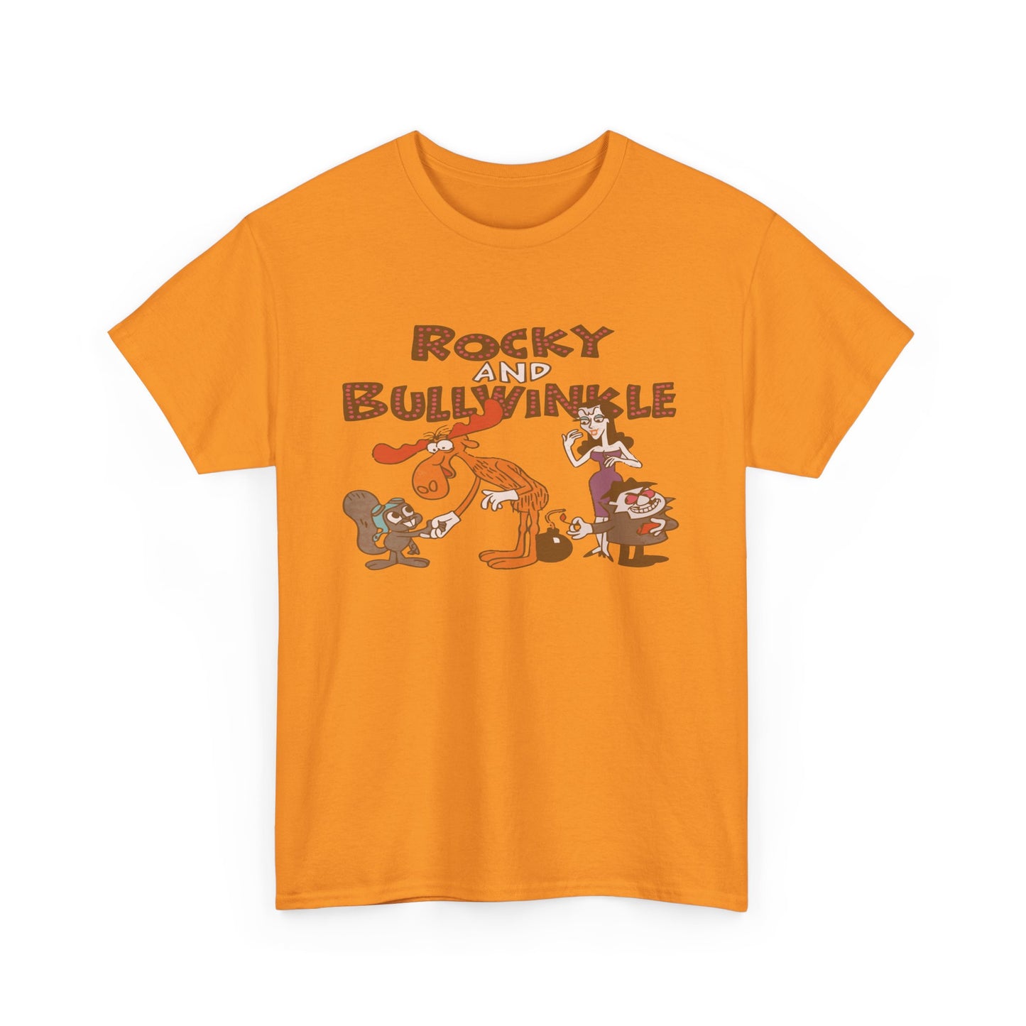 Rocky and Bullwinkle Unisex Heavy Cotton Tee, Retro Tee, Cartoon T-Shirt, Gift for Fans, Casual Wear, Unique Graphic Shirt