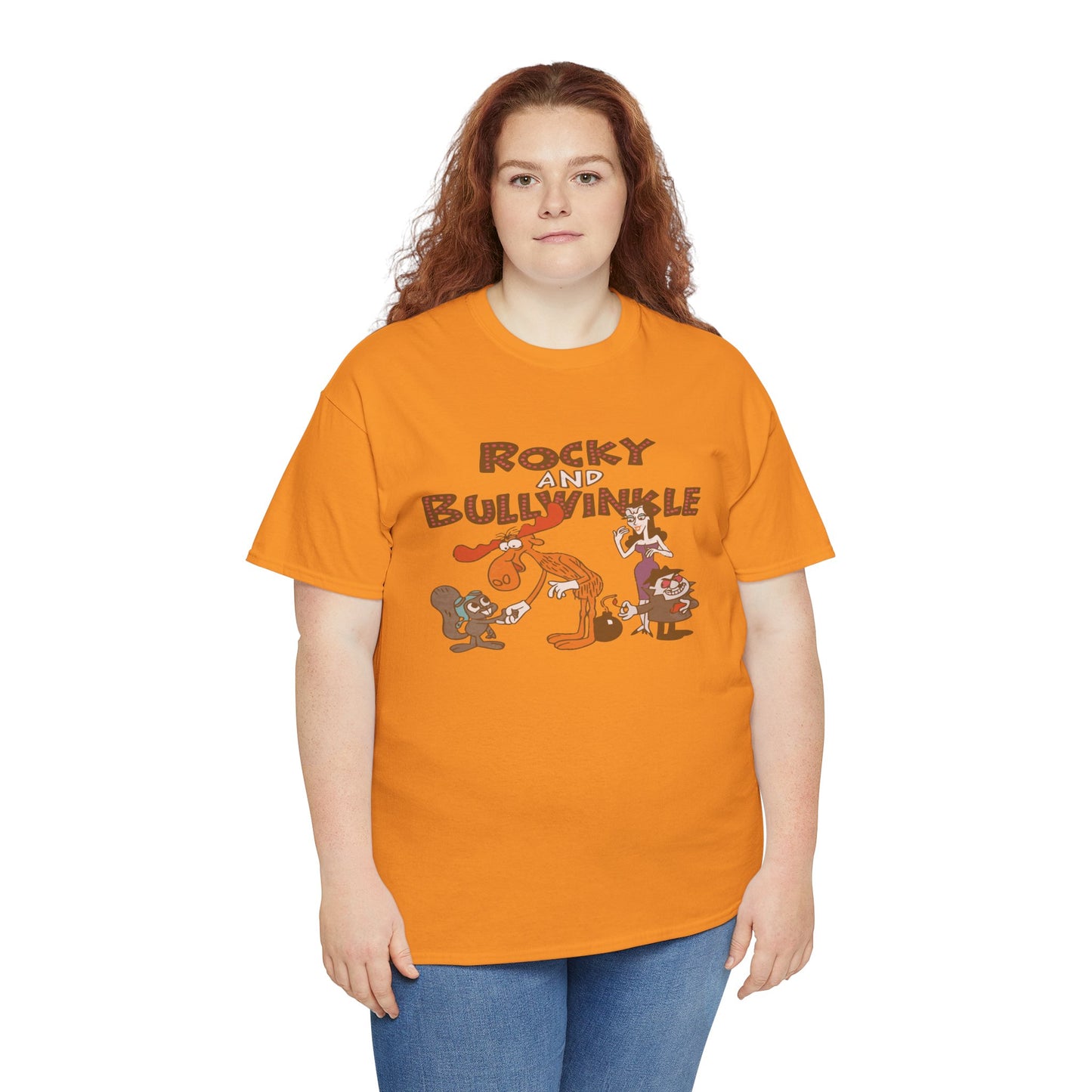 Rocky and Bullwinkle Unisex Heavy Cotton Tee, Retro Tee, Cartoon T-Shirt, Gift for Fans, Casual Wear, Unique Graphic Shirt
