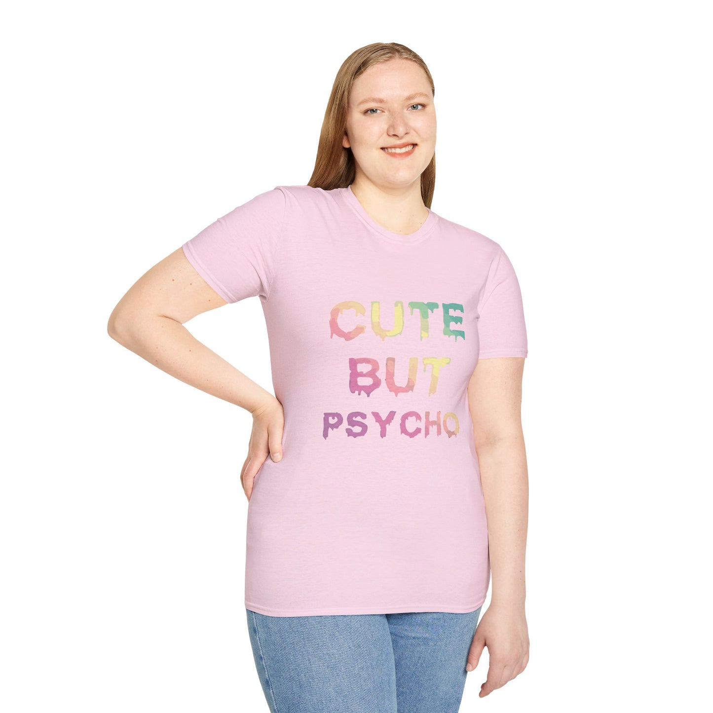 Cute But Psycho Unisex Softstyle T-Shirt, Trendy Graphic Tee, Casual Fashion, Gift for Friends, Everyday Wear, Birthday Present