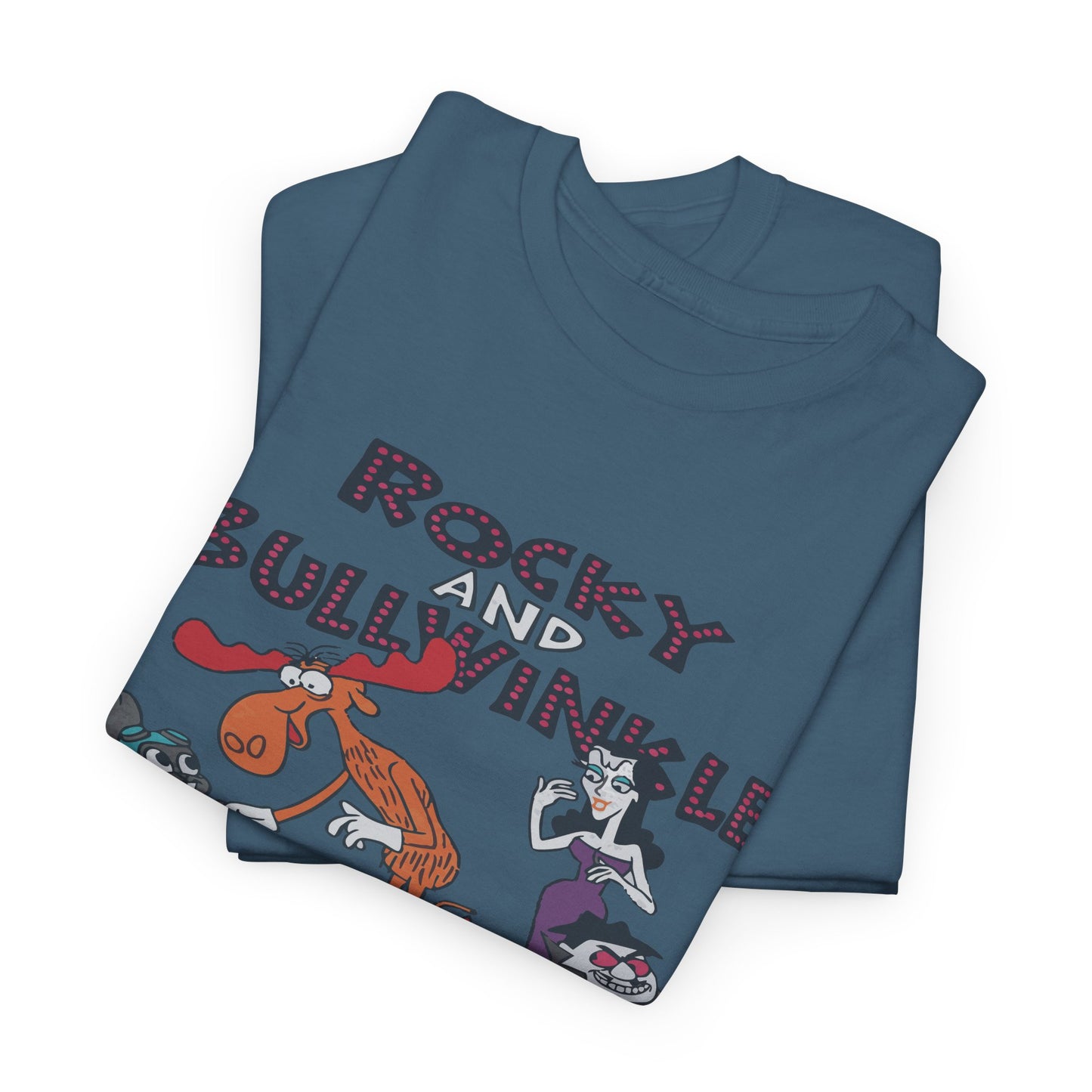 Rocky and Bullwinkle Unisex Heavy Cotton Tee, Retro Tee, Cartoon T-Shirt, Gift for Fans, Casual Wear, Unique Graphic Shirt
