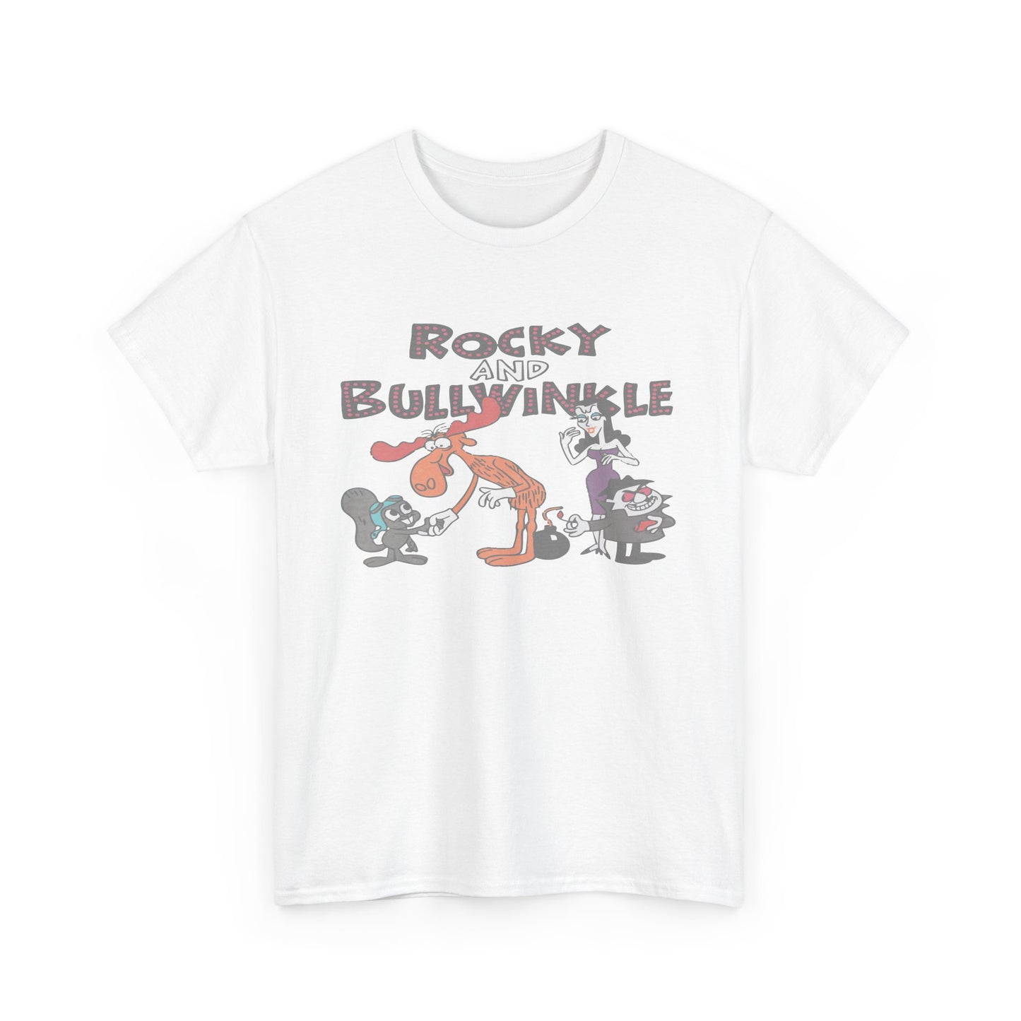 Rocky and Bullwinkle Unisex Heavy Cotton Tee, Retro Tee, Cartoon T-Shirt, Gift for Fans, Casual Wear, Unique Graphic Shirt