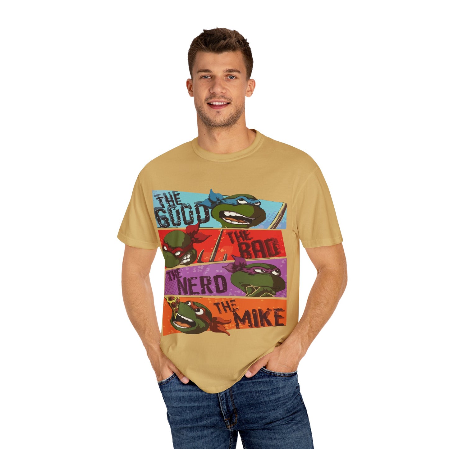 Unisex Garment-Dyed T-Shirt - Ninja Turtle Humor Tee - The Good, The Bad, The Nerd, The Mike