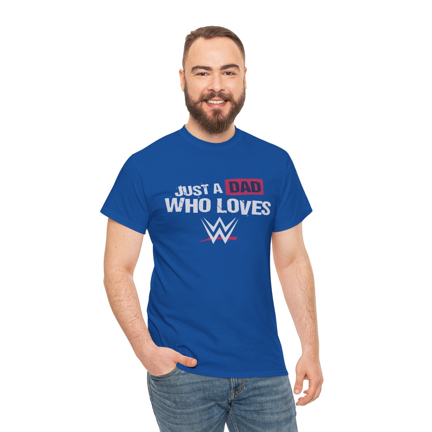 Just a Dad Who Loves WWE Tee | Unisex Heavy Cotton Shirt, Father’s Day Gift, Dad Shirt, Wrestling Fan Apparel, Gift for Dads