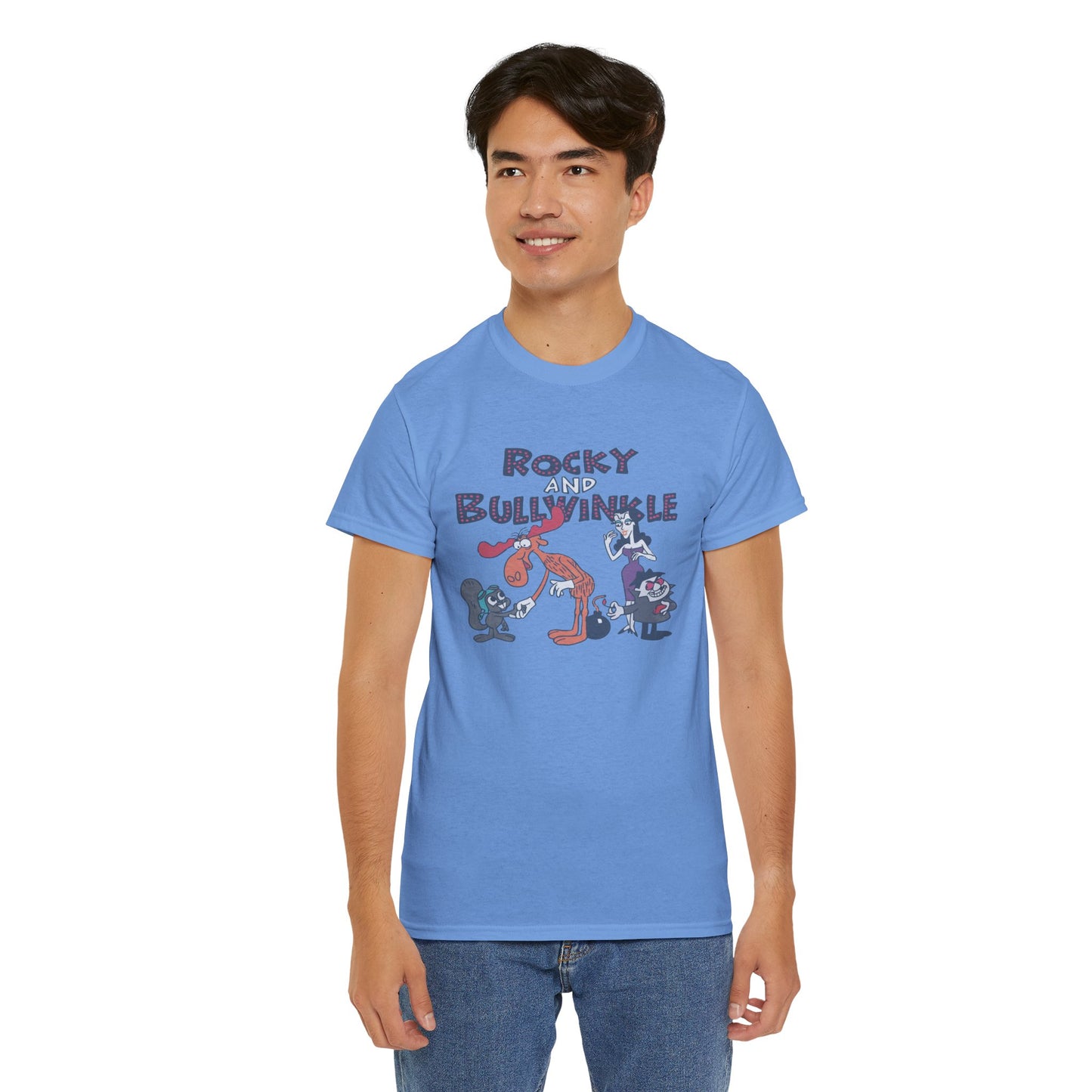 Rocky and Bullwinkle Unisex Heavy Cotton Tee, Retro Tee, Cartoon T-Shirt, Gift for Fans, Casual Wear, Unique Graphic Shirt