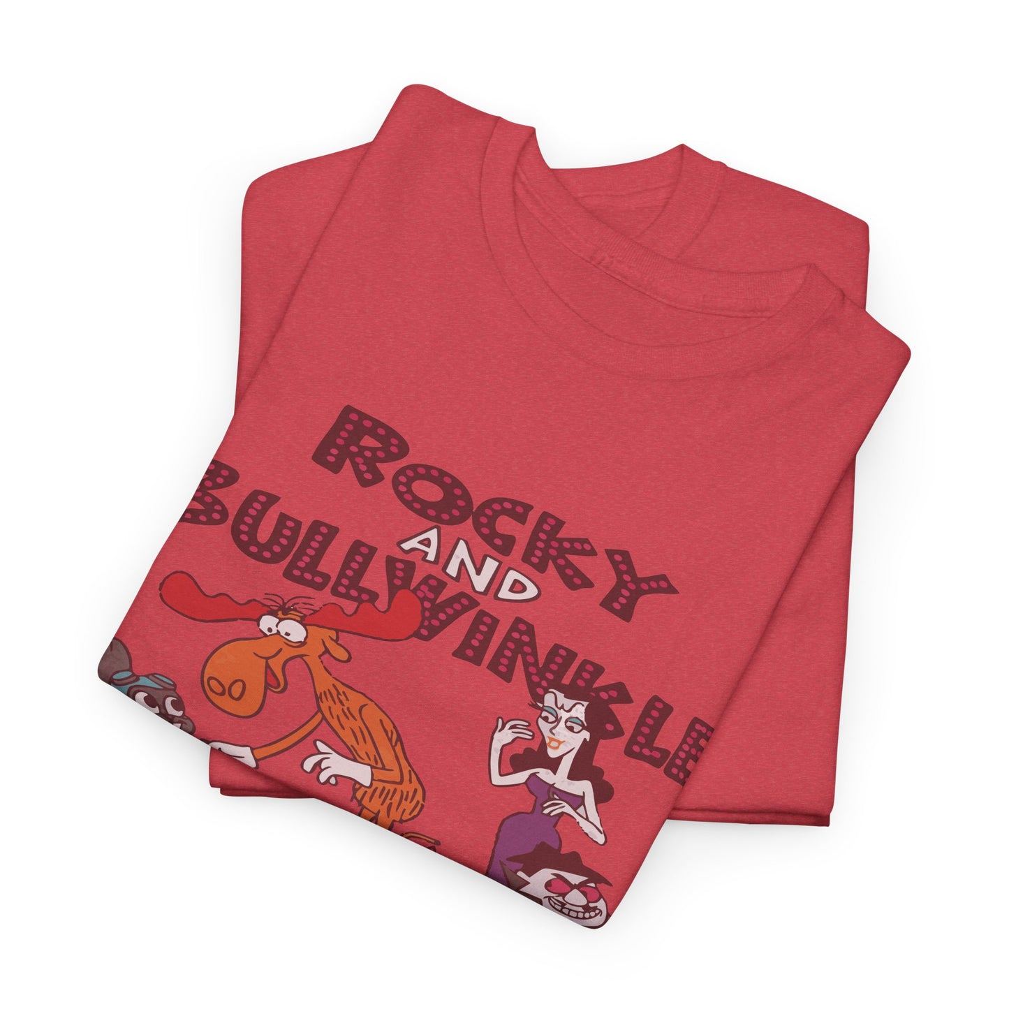 Rocky and Bullwinkle Unisex Heavy Cotton Tee, Retro Tee, Cartoon T-Shirt, Gift for Fans, Casual Wear, Unique Graphic Shirt