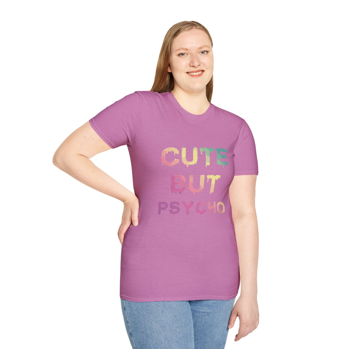 Cute But Psycho Unisex Softstyle T-Shirt, Trendy Graphic Tee, Casual Fashion, Gift for Friends, Everyday Wear, Birthday Present