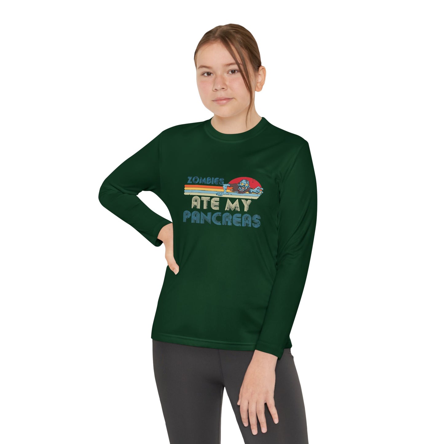 Youth Long Sleeve Funny Tee - Zombies Eat My Pancreas, Gift for Kids, Birthday Shirt, Humor Apparel, Summer Fashion