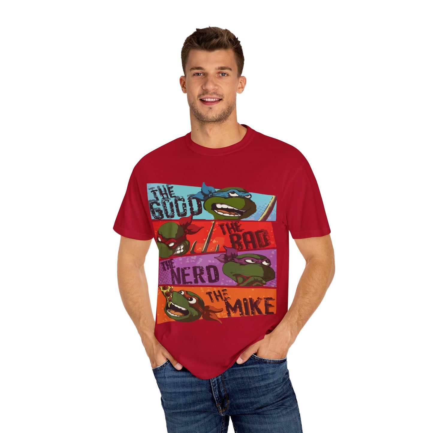 Unisex Garment-Dyed T-Shirt - Ninja Turtle Humor Tee - The Good, The Bad, The Nerd, The Mike