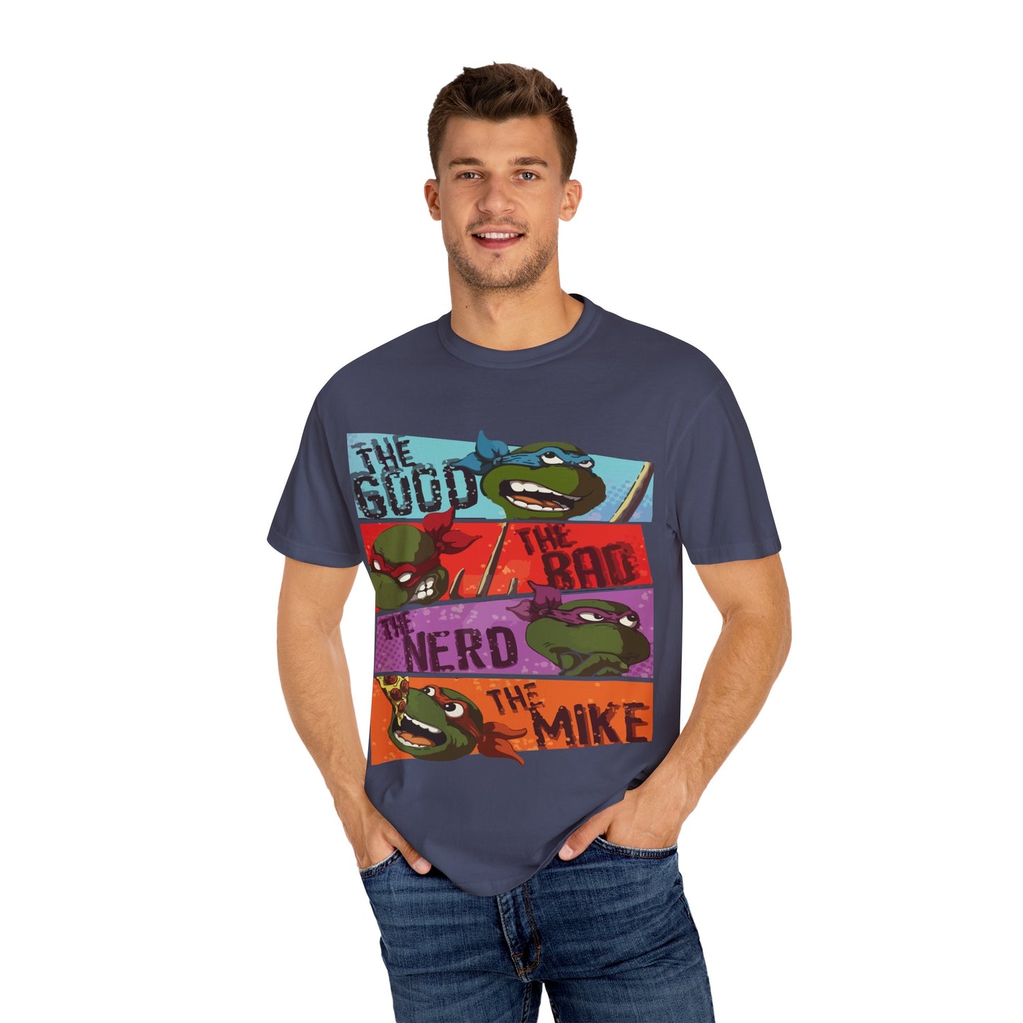 Unisex Garment-Dyed T-Shirt - Ninja Turtle Humor Tee - The Good, The Bad, The Nerd, The Mike