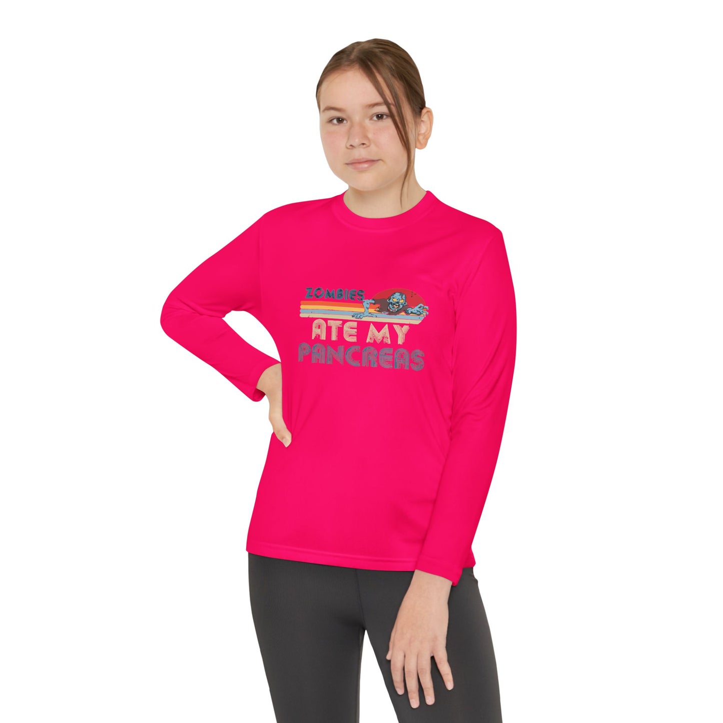Youth Long Sleeve Funny Tee - Zombies Eat My Pancreas, Gift for Kids, Birthday Shirt, Humor Apparel, Summer Fashion