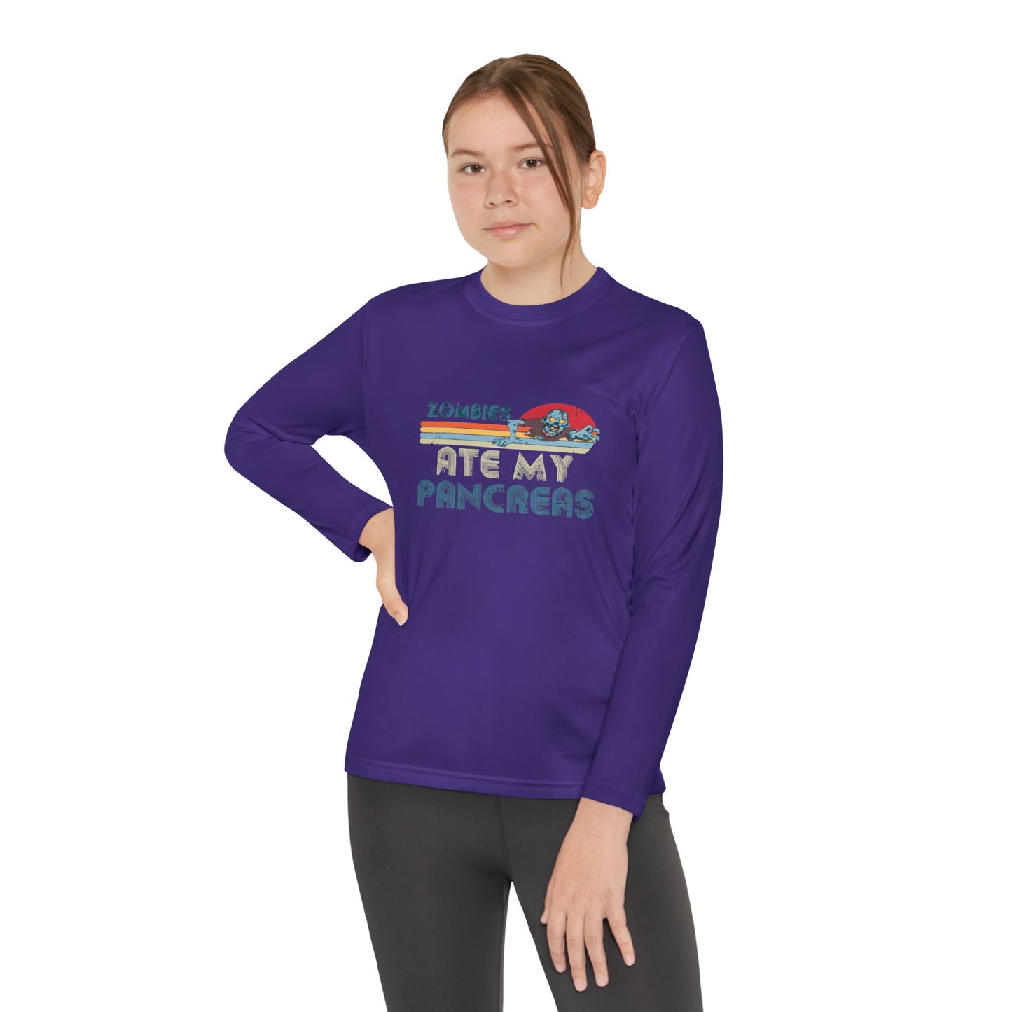 Youth Long Sleeve Funny Tee - Zombies Eat My Pancreas, Gift for Kids, Birthday Shirt, Humor Apparel, Summer Fashion