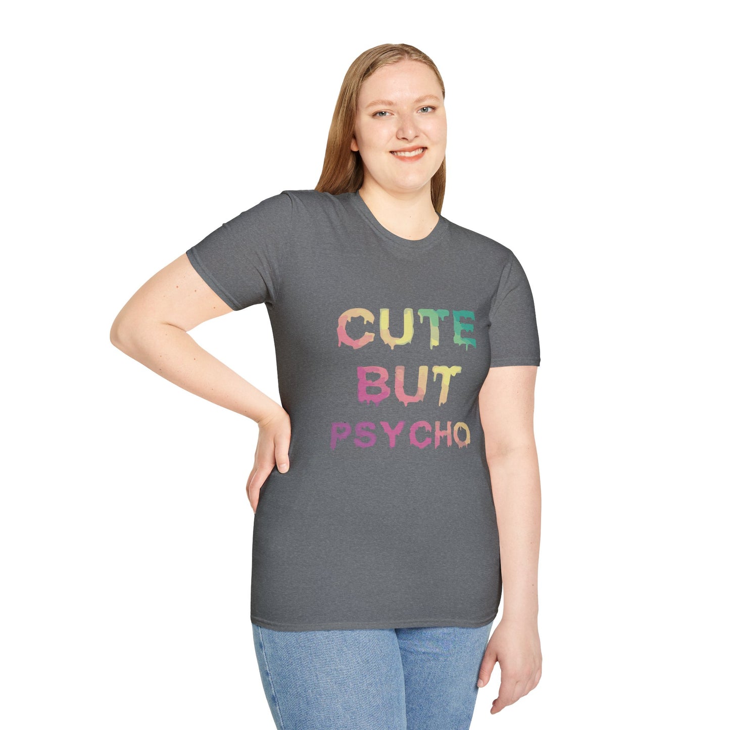 Cute But Psycho Unisex Softstyle T-Shirt, Trendy Graphic Tee, Casual Fashion, Gift for Friends, Everyday Wear, Birthday Present