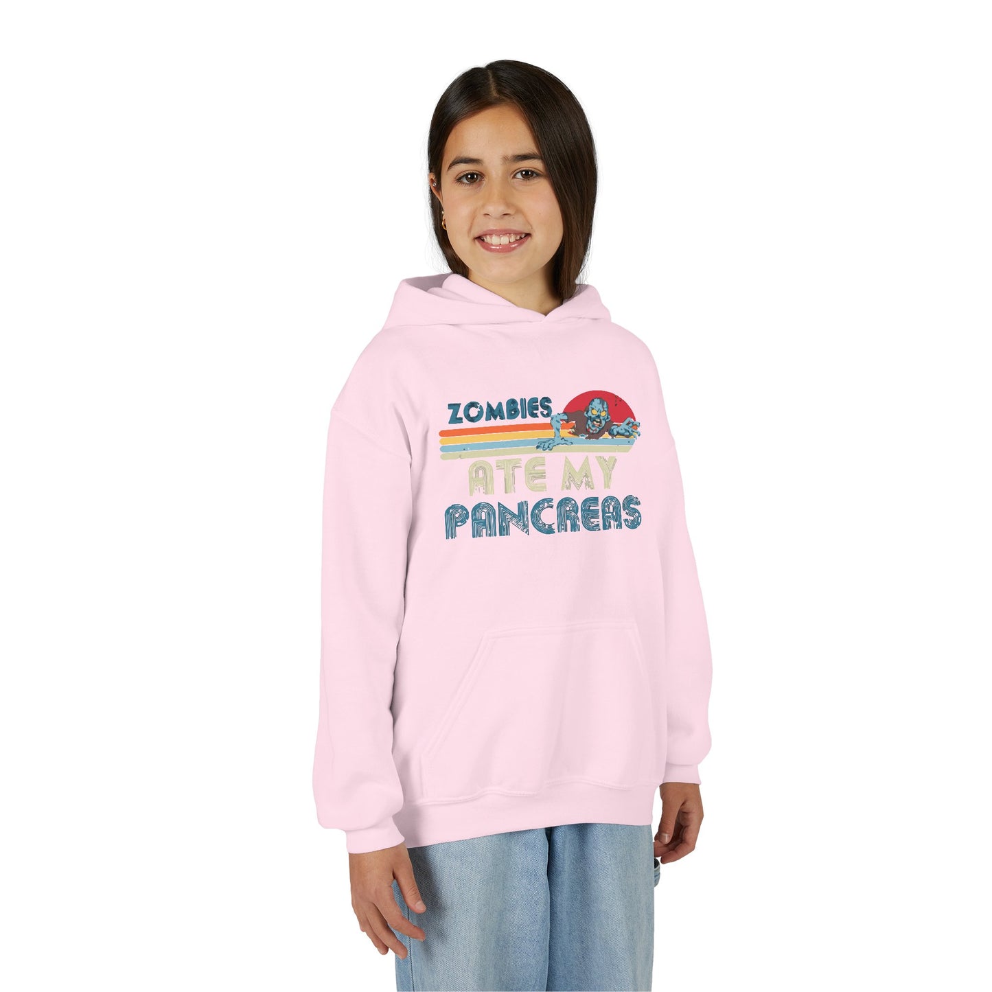 Youth Zombies Ate My Pancreas Hooded Sweatshirt, Funny Youth Hoodie, Gift for Teens, Halloween Apparel, Casual Wear, Nerd Culture Clothing