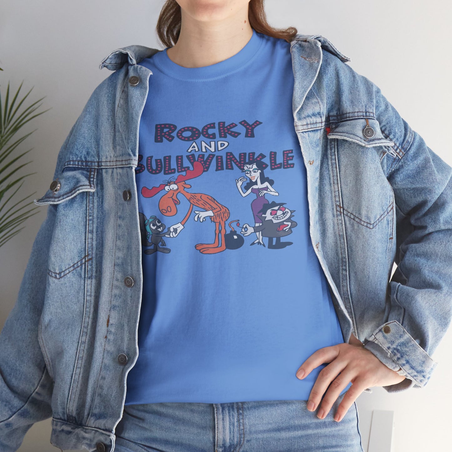 Rocky and Bullwinkle Unisex Heavy Cotton Tee, Retro Tee, Cartoon T-Shirt, Gift for Fans, Casual Wear, Unique Graphic Shirt