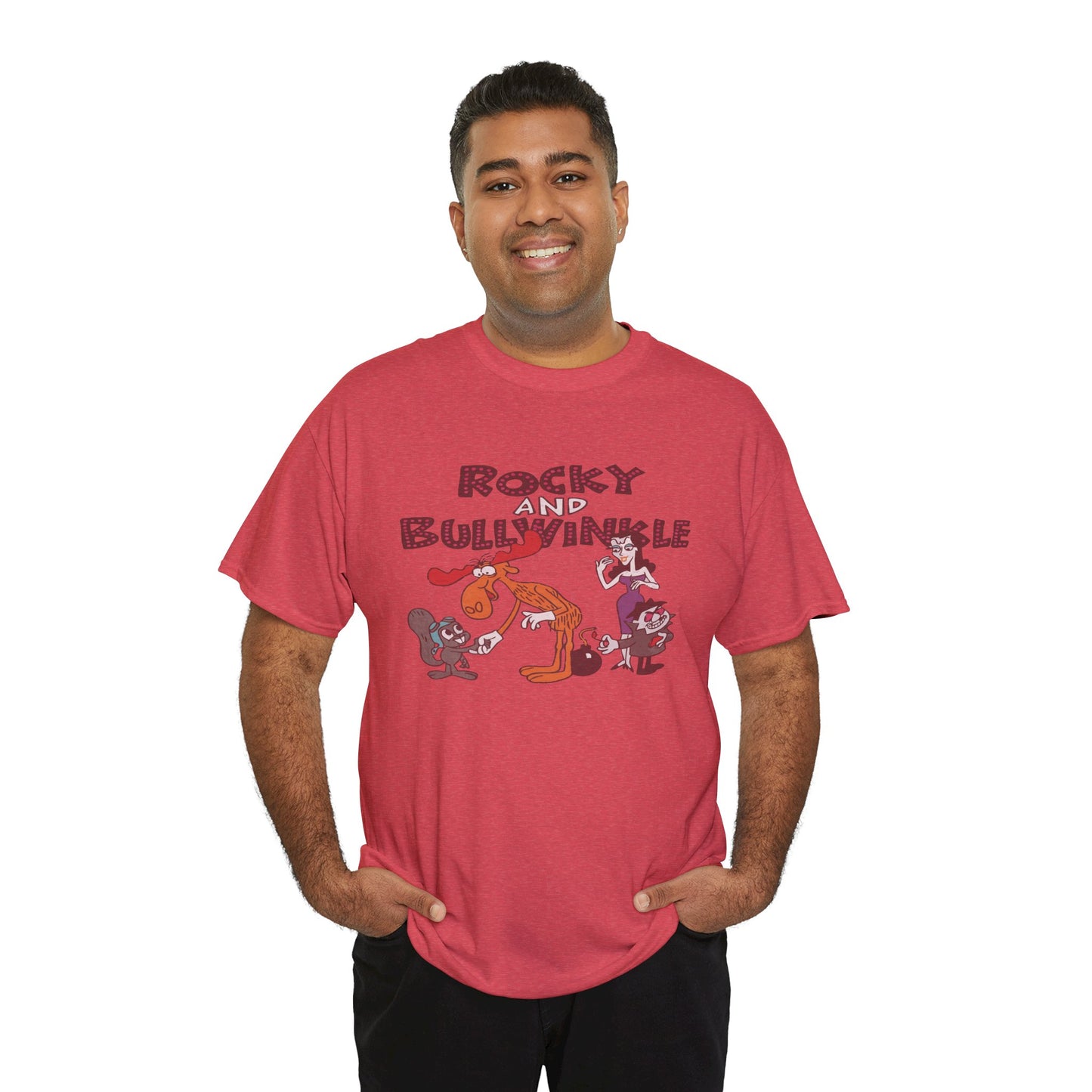 Rocky and Bullwinkle Unisex Heavy Cotton Tee, Retro Tee, Cartoon T-Shirt, Gift for Fans, Casual Wear, Unique Graphic Shirt