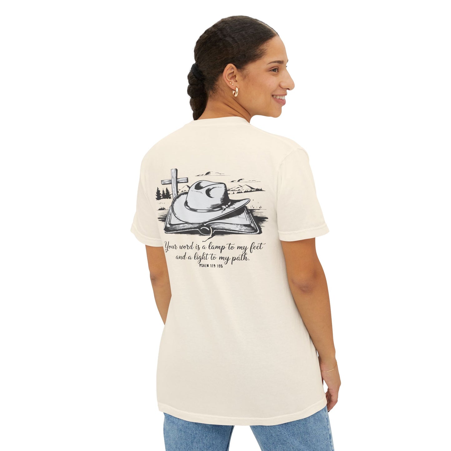 Faith-Inspired Pocket T-Shirt with Uplifting Bible Verse