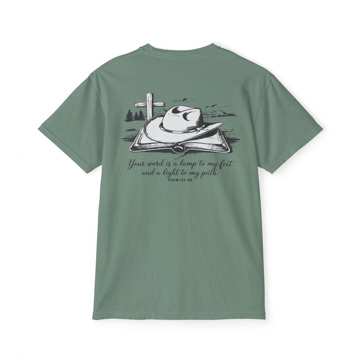 Faith-Inspired Pocket T-Shirt with Uplifting Bible Verse