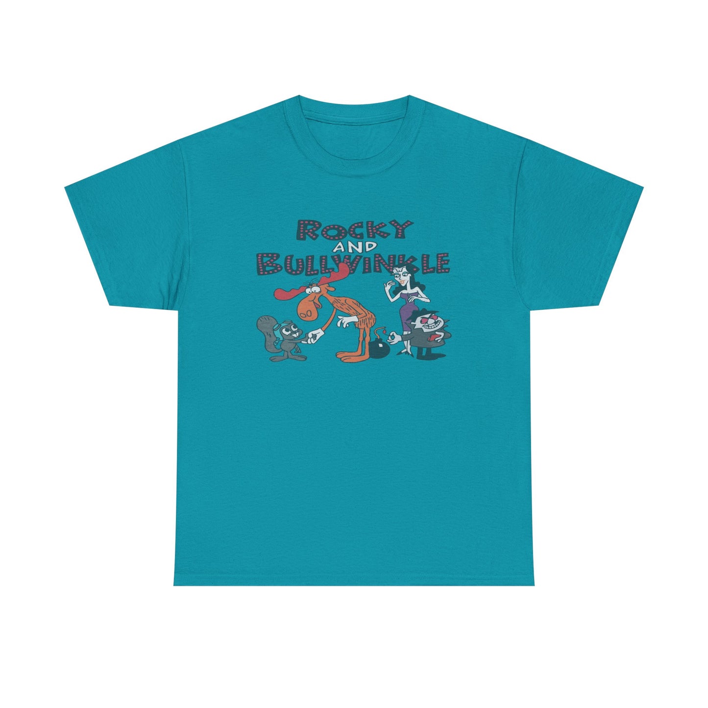 Rocky and Bullwinkle Unisex Heavy Cotton Tee, Retro Tee, Cartoon T-Shirt, Gift for Fans, Casual Wear, Unique Graphic Shirt
