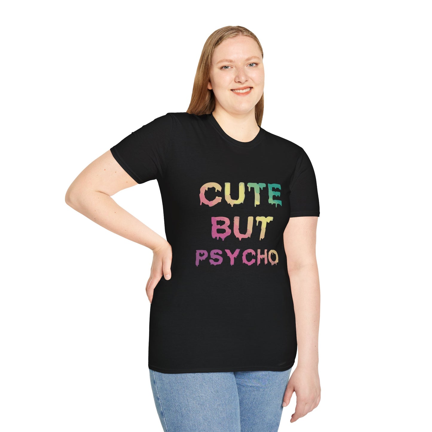 Cute But Psycho Unisex Softstyle T-Shirt, Trendy Graphic Tee, Casual Fashion, Gift for Friends, Everyday Wear, Birthday Present