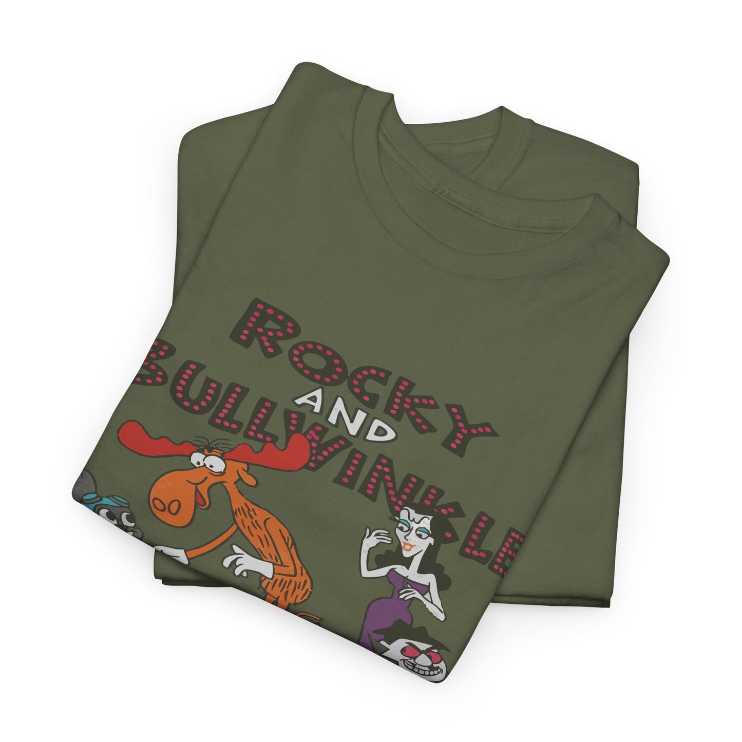 Rocky and Bullwinkle Unisex Heavy Cotton Tee, Retro Tee, Cartoon T-Shirt, Gift for Fans, Casual Wear, Unique Graphic Shirt